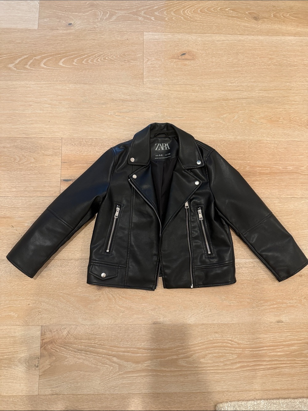 Zara Girl’s Black Faux Leather Biker Jacket Sz 8-9